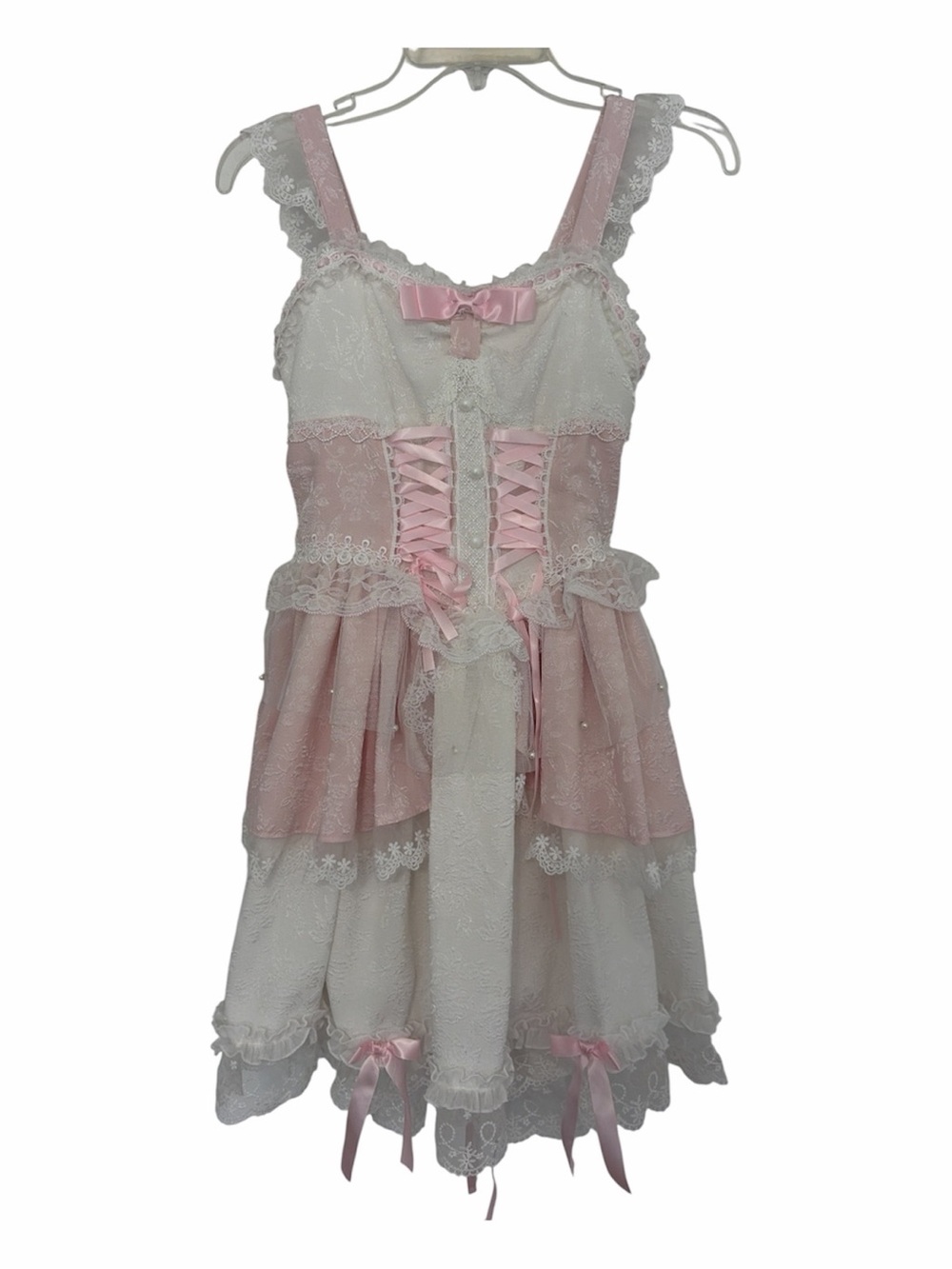 Pink & White Lace Victorian Vintage Style Dress - Picture 3 of 13